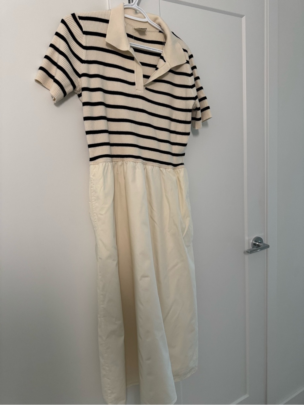 Women’s Cream & Black Striped Polo Knit Dress